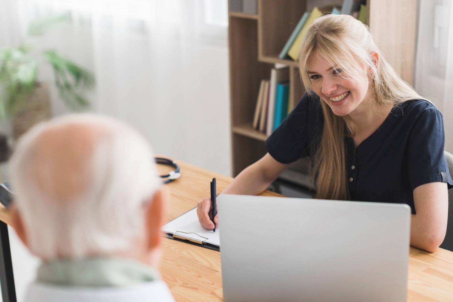 Professional discussing budget planning with client in comfortable office environment
